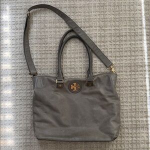 Tory Burch Charcoal Gray Leather Tote with Removable Crossbody Strap